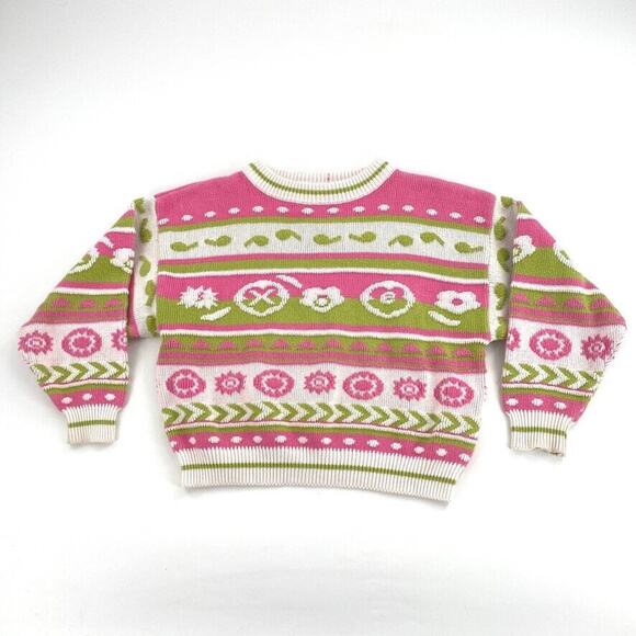 Mexx Girls Kids Pullover Knit Sweater Pink Green Floral Sun Print Sz M/110/116 - Picture 1 of 9